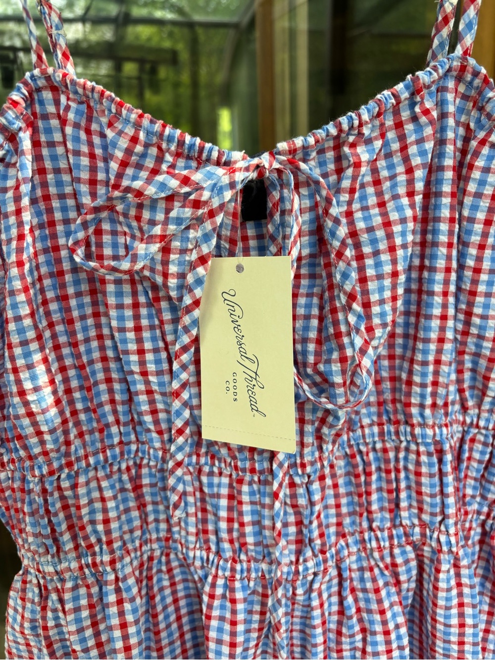 Universal Thread Red White & Blue Gingham Smocked Midi Dress - Picture 6 of 11